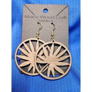 1 Pair Round Shaped Laser Cut Wooden Dangle Earrings Boho Style.